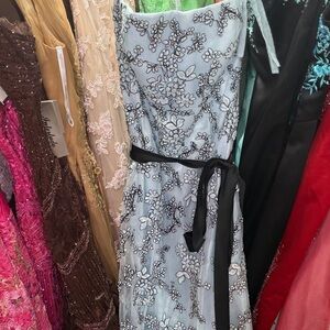 Jovani Light blue black sequin Floral Lace Wedding Dress sz 6